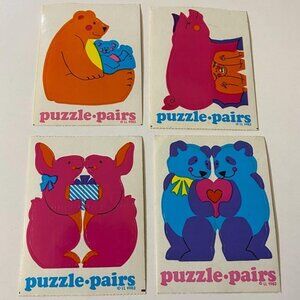Vintage Illuminations 1983 Puzzle Pairs Animal Stickers Bears Pigs Rabbits Panda